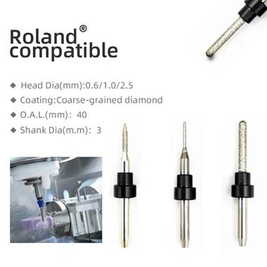 Lithiumdisilikatkværneværktøj til Roland {{0}}.6MM 1.0MM 2.5MM|3MM SKAFT (SIC COATET)